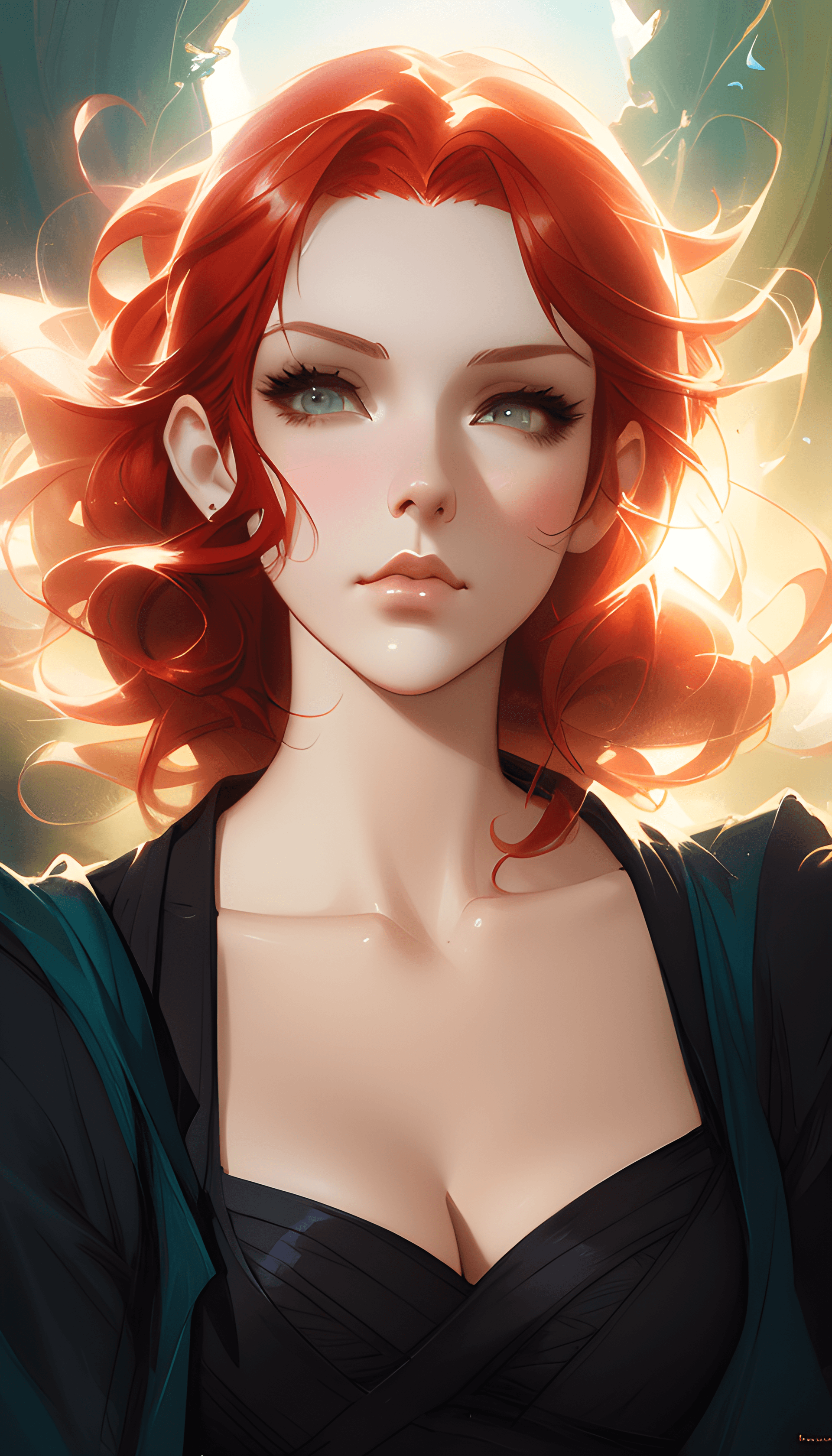 AI generated: a painting of a woman with red hair, beautiful fantasy art portrait, style of charlie bowater, beaut...