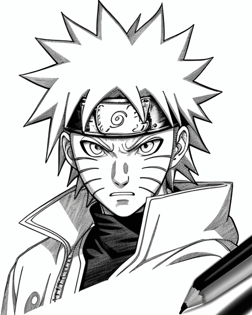 AI generated: face Naruto Uzumaki, illustration line art, anime, manga, pencil sketch, pen drawing, inking, black ...