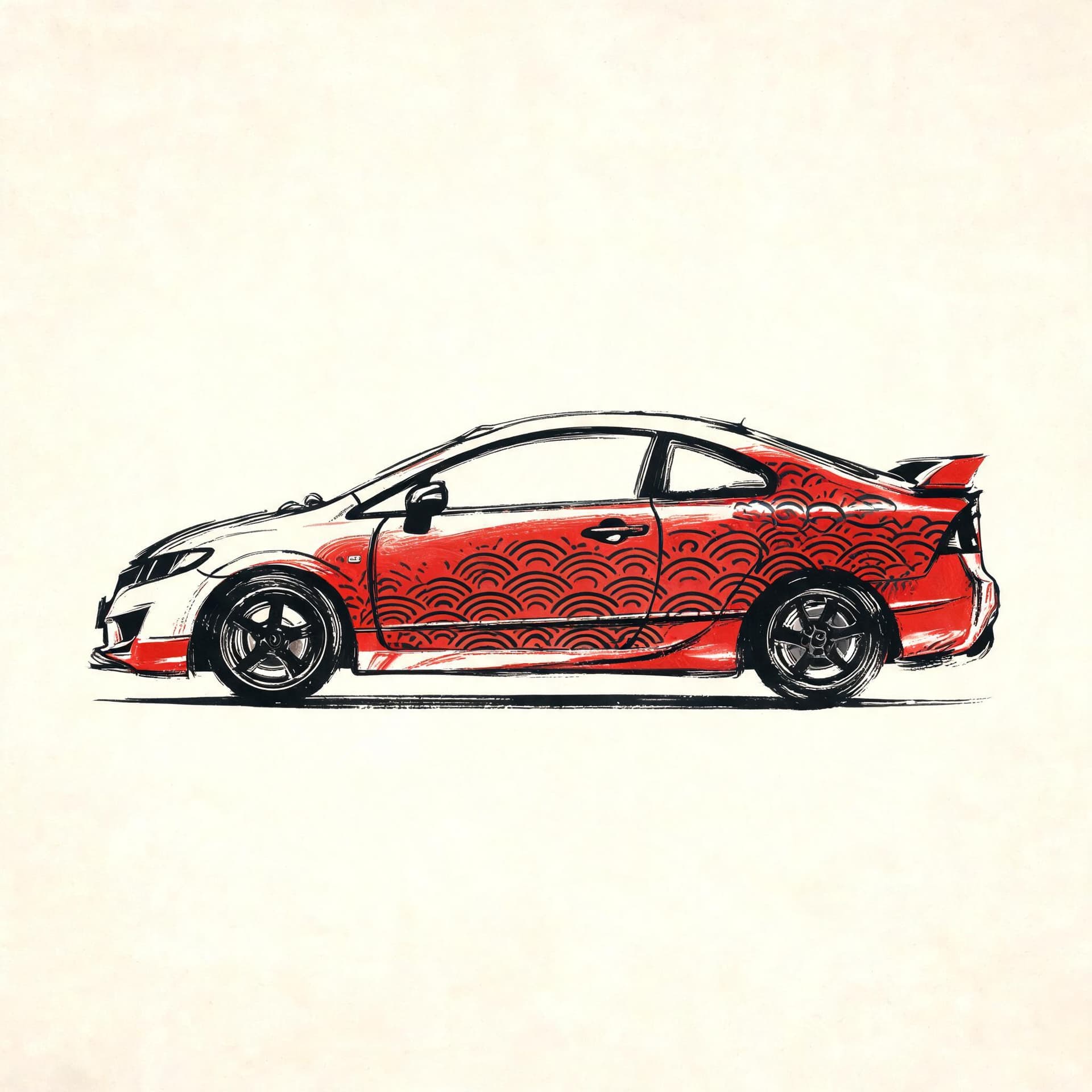 AI generated: A contemporary Asian-inspired graphic design of a 2011 Honda Civic SI "JDM" Style , The car is decon...