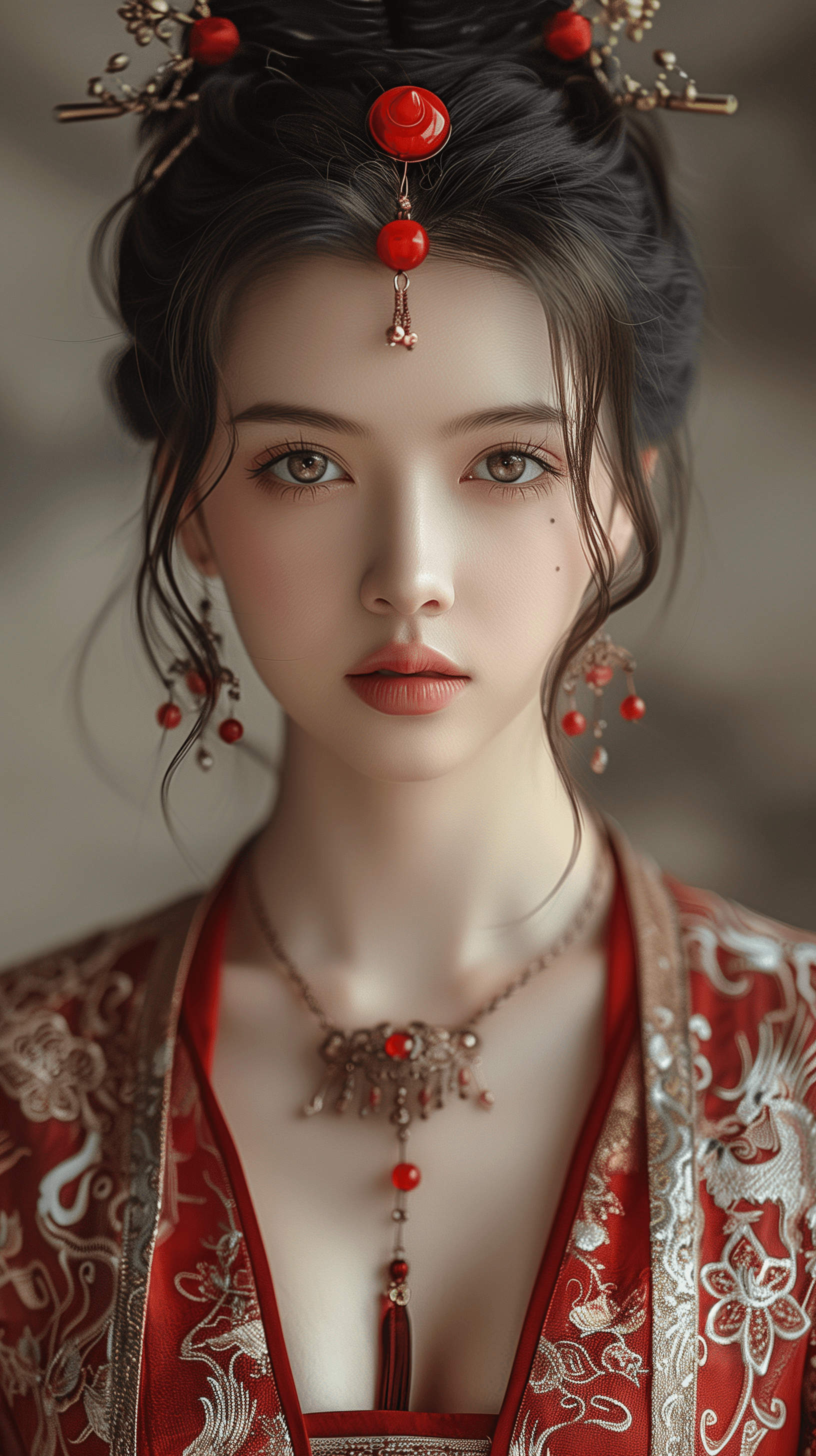 AI generated: Chinese ancient costume women, beautiful faces, clear textured skin, realistic photography, cloudy a...