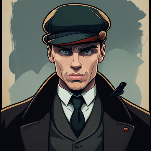 AI generated: official art 2D cartoon-style image of Thomas Michael Shelby from peaky blinders, characterized by a...