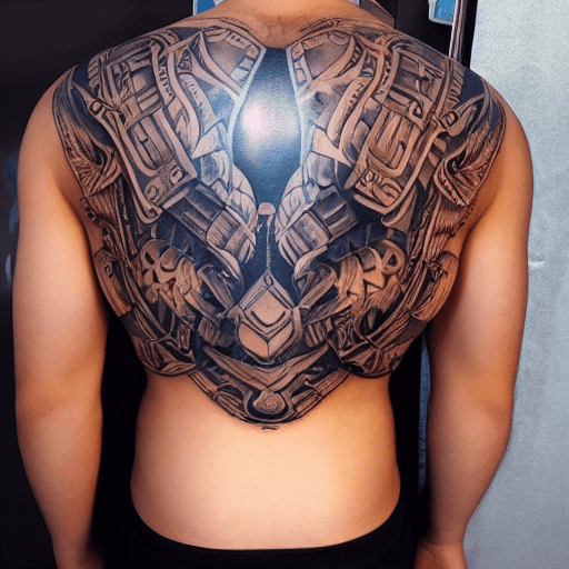 AI generated: full back armor tattoo