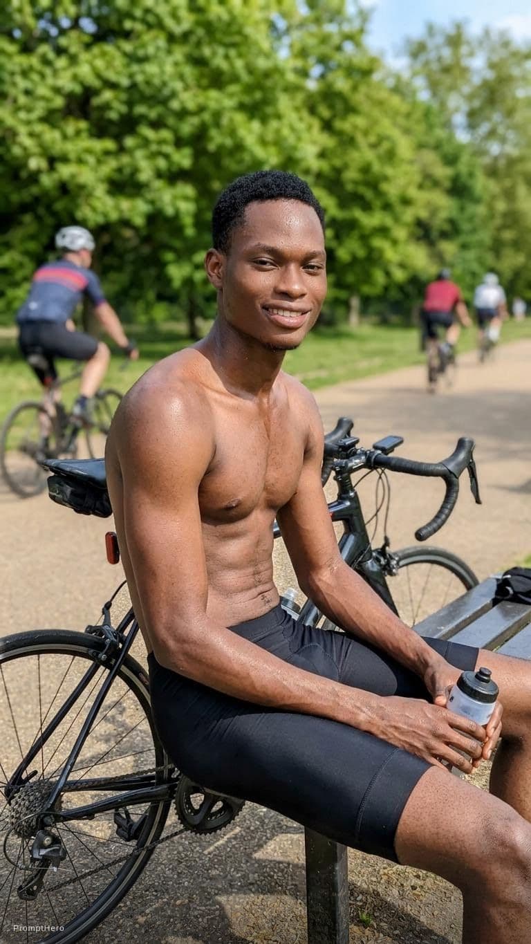 AI generated: 1twink boy, 18yo , 
shirtless , black cycling shorts
