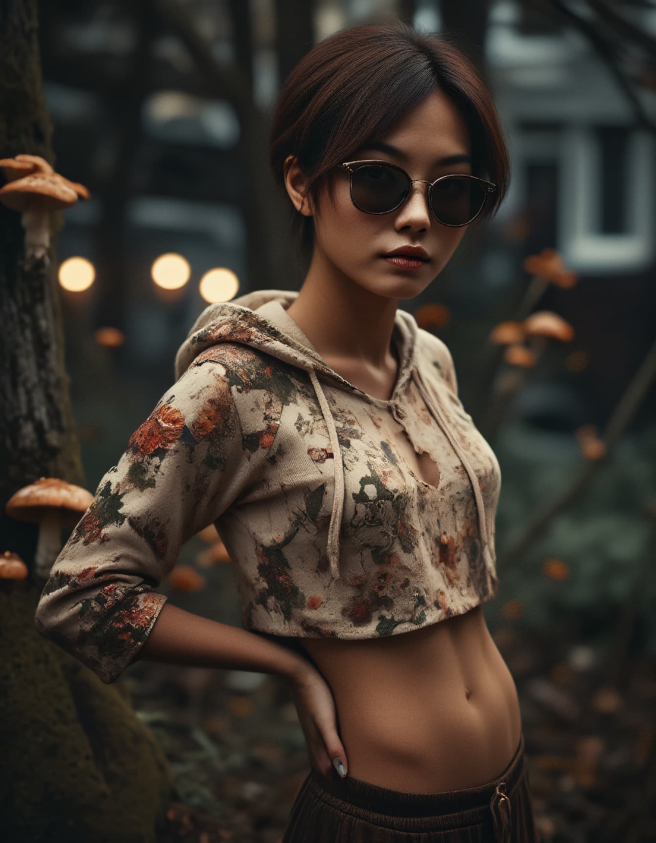 AI generated: street photography close up on face photo of a 24 year old asian female artistic beauty with a warm ...