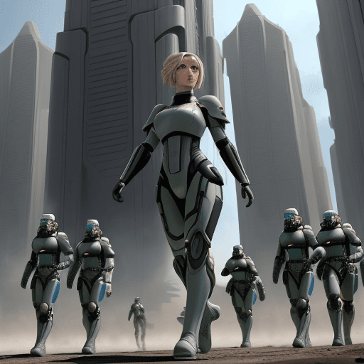 AI generated: Characters: Terra, Empire soldiers.
Description: Terra appearing confused and apprehensive.
Era: Fut...
