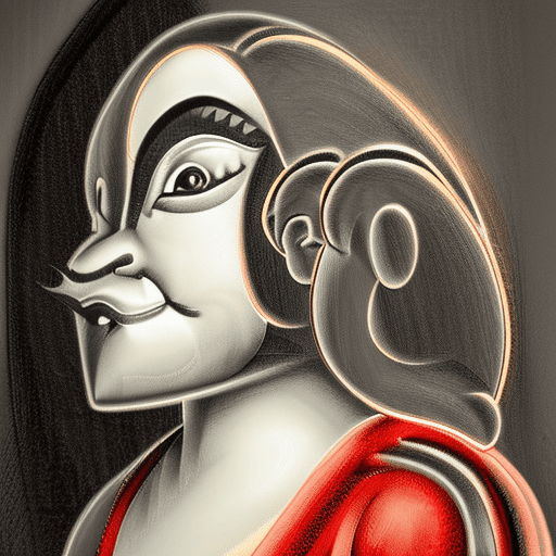 AI generated: A vertical image of a serene lord hanuman a monkey face god in profile. Her features are soft and de...