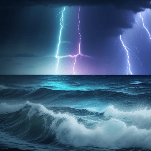 AI generated: stormy sea , rainbow particles , rays of starlight , realistic , beautiful clarity , 4k , best quali...