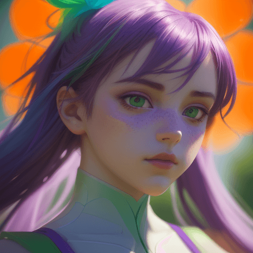 AI generated: a beautiful lightup purple girl is posing unveiled in the style of dark orange and azure, shallow de...