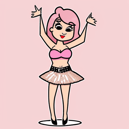 AI generated: Pink, sequin, mini skirt cartoon drawing, like Archies Comics