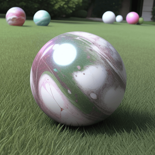 AI generated: Photo of a ultra realistic many colored marble balls on the lawn