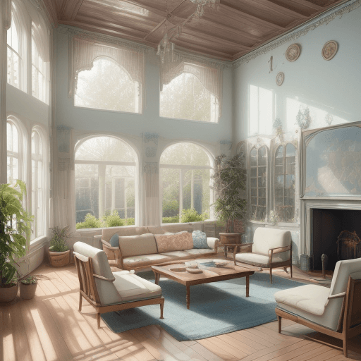 AI generated: High resolution photography interior design, dreamy sunken living room conversation pit, wooden floo...