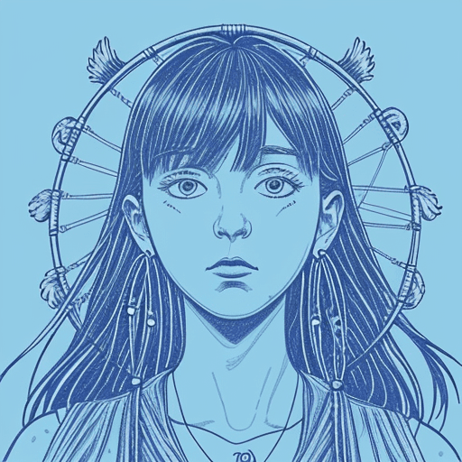 AI generated: Dream Catcher, in the style of crisp neo-pop illustrations, sky-blue, nightcore, trompe-l'œil illusi...
