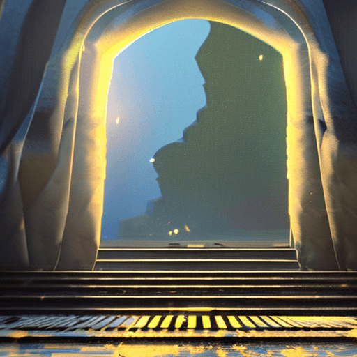 AI generated: areal view, Portrait of a fantasy portal to the future, dramatic light, faded sunrise, cinematic lig...