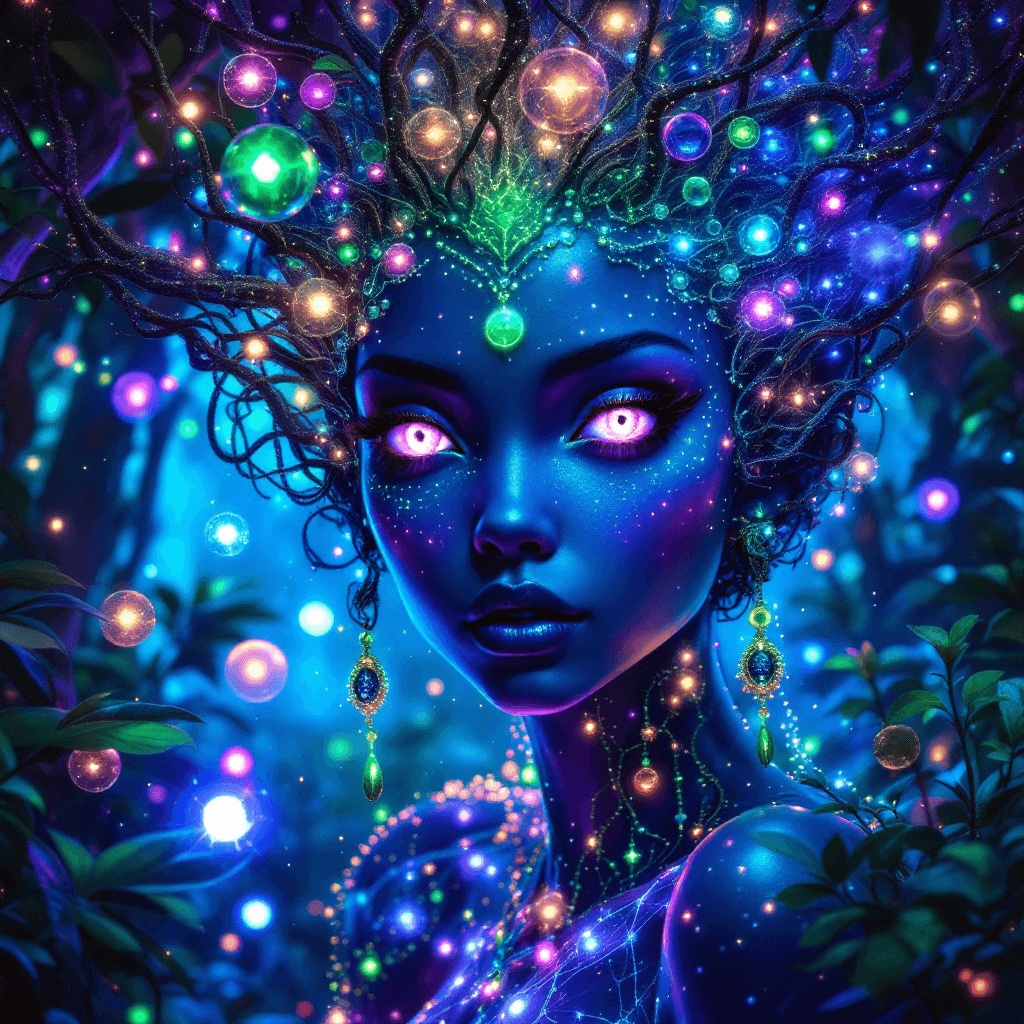 AI generated: Surreal 4k painting of a beautiful alien princess with expressive lilac eyes and cosmic features. He...