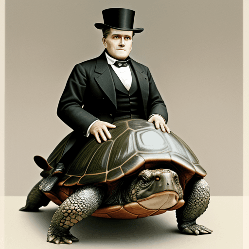 AI generated: President William McKinley, riding a turtle