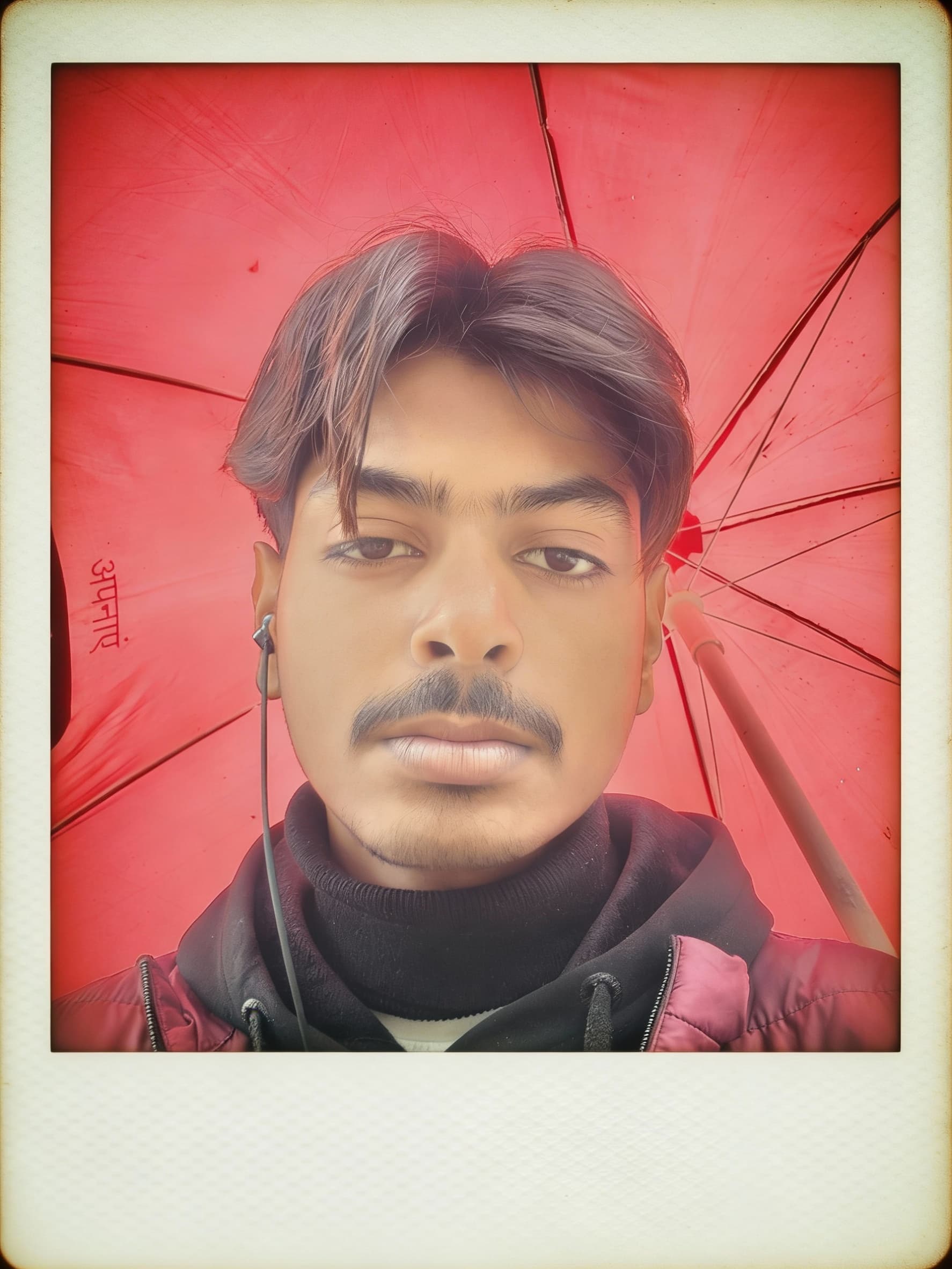 AI generated: Indian boy 18-21 years old, black hair, high-qu photo portrait, shot on a Polaroid camera, double ey...