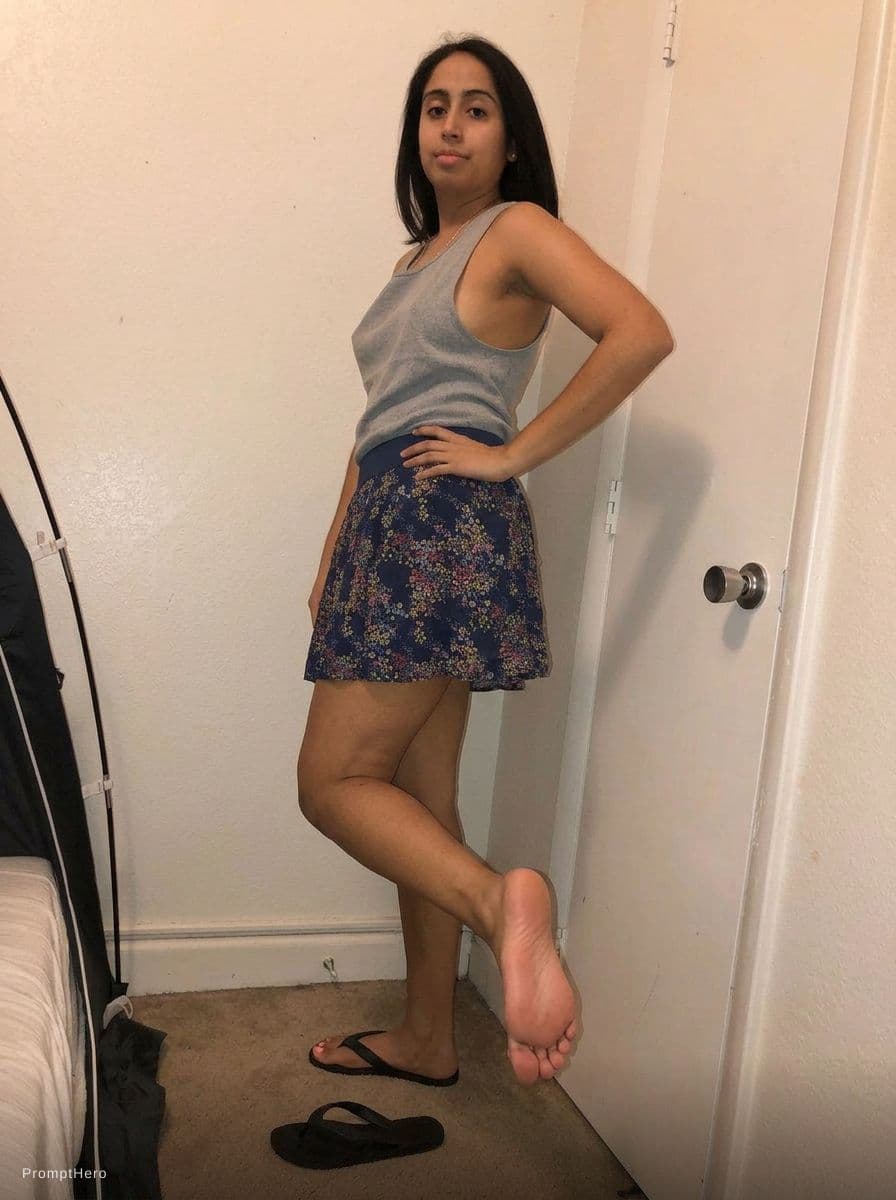 AI generated: Continue his thighs and pink beautiful feet and soles
