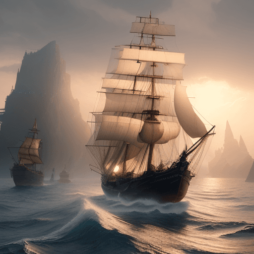 AI generated: Photo of a ultra realistic sailing ship, dramatic light, pale sunrise, cinematic lighting, battered,...