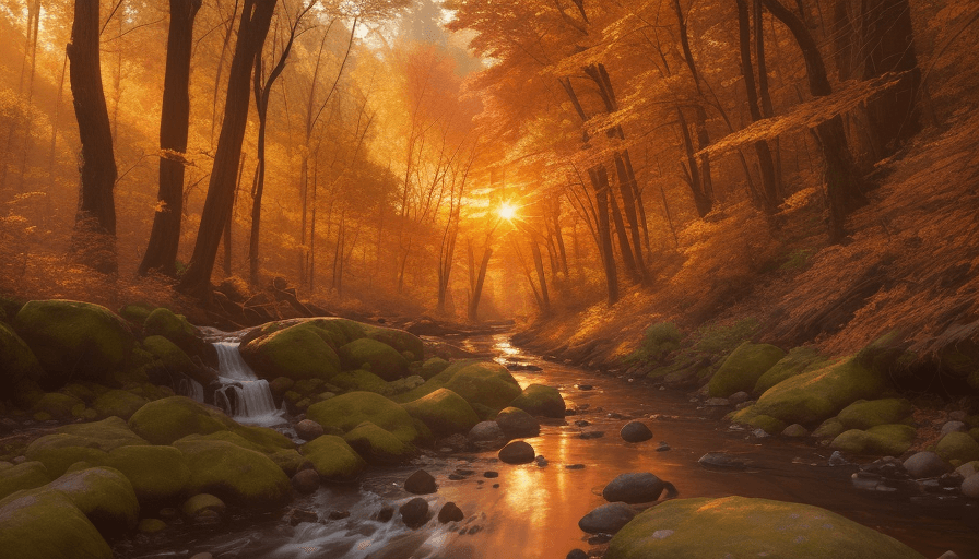 AI generated: a stream running through a forest, by Alexander Brook, shutterstock contest winner, hudson river sch...