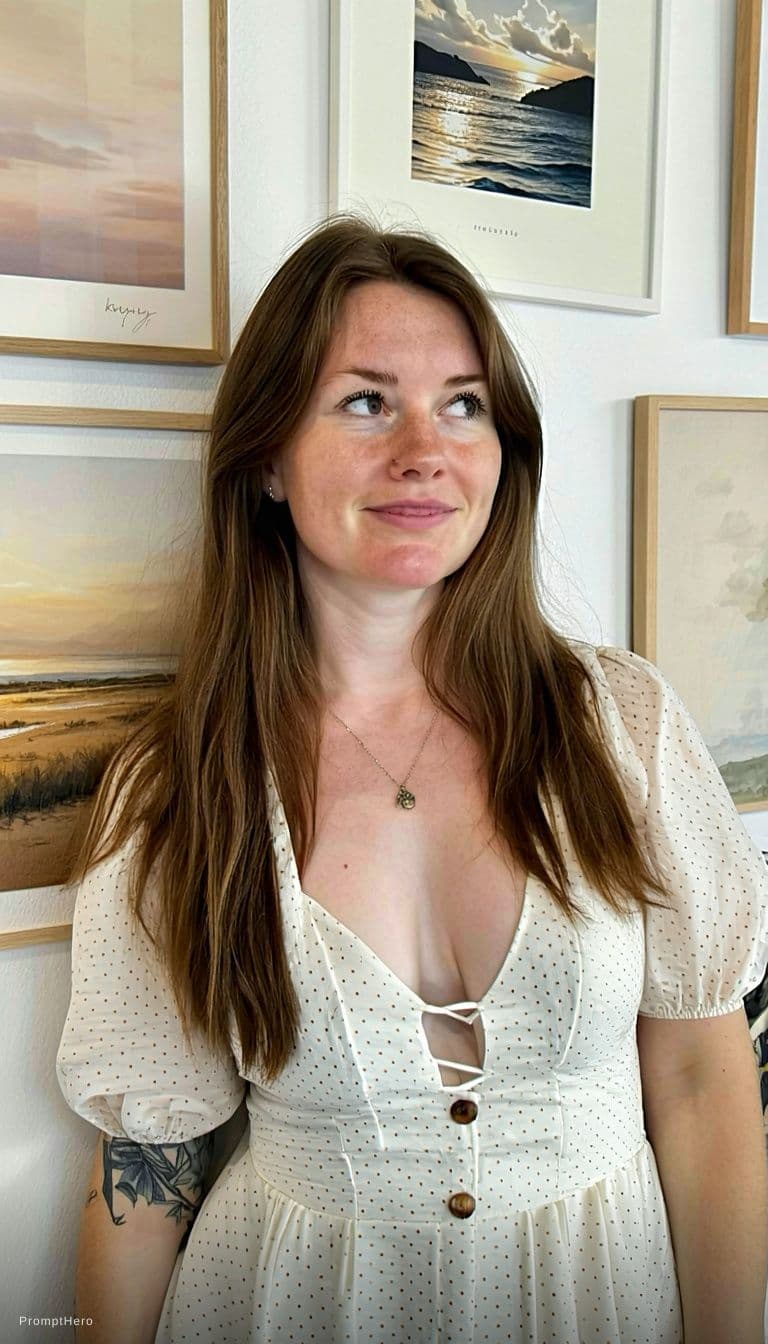 AI generated: Ultra-realistic 8K HD photography with skin detail. The image shows a young woman standing in front ...