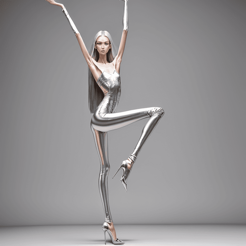 AI generated: photo of an extremely skinny, flat-chested model with extreme long and skinny legs with extreme long...