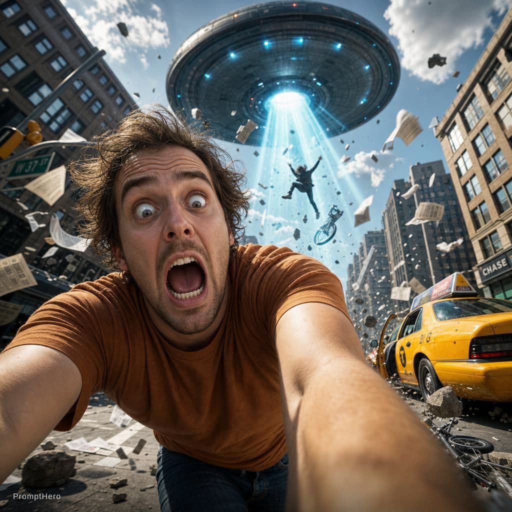 AI generated: {
  "scene": {
    "type": "urban sci-fi chaos",
    "setting": {
      "location": "city street...