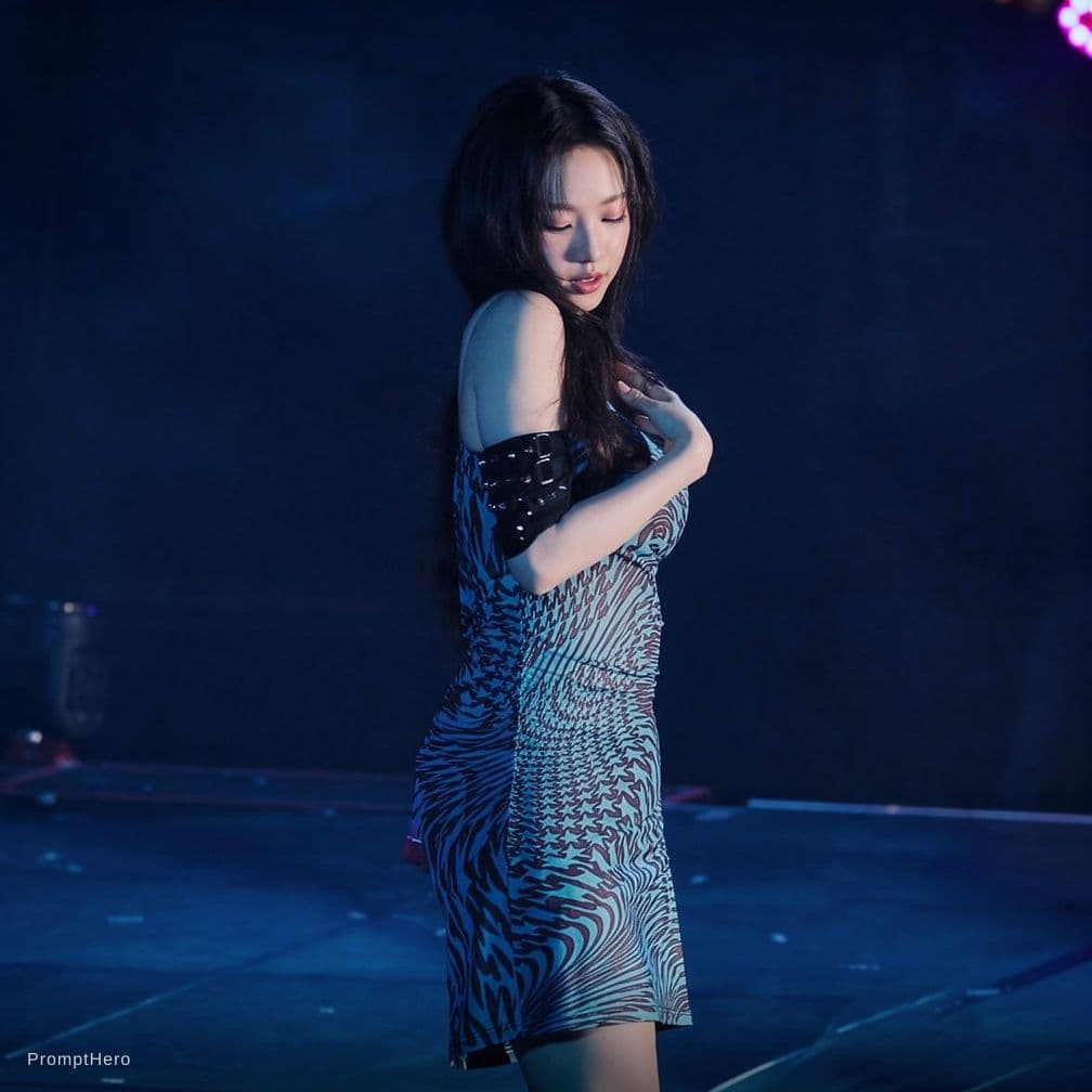AI generated: Make the skirt in the photo short enough for a little bit of her briefs
