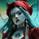 AI generated: Gothic architecture Beautiful ethereal woman. color scheme of turquoise and red., wearing turquoise ...