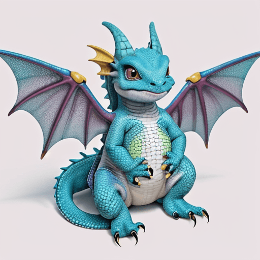 AI generated: A playful and colorful baby dragon with chubby cheeks, big eyes, and small wings. Its body is covere...