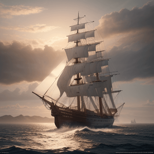 AI generated: Photo of a ultra realistic sailing ship, dramatic light, pale sunrise, cinematic lighting, battered,...
