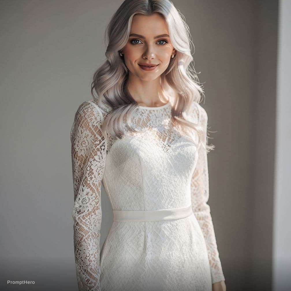 AI generated: little, tiny skinny breasts boops in to lace lingerie, high-resolution photo of a silver blonde-,loo...