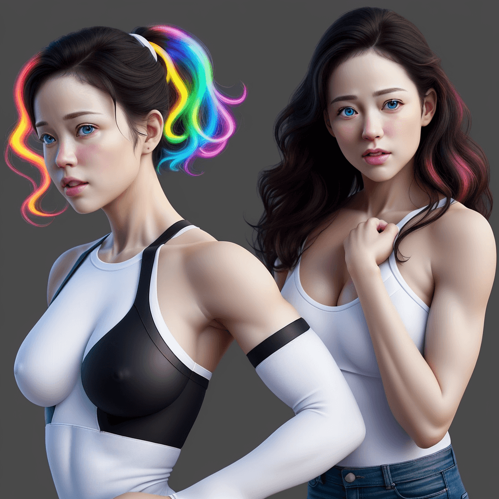 AI generated: Ladies, looking face, front, color