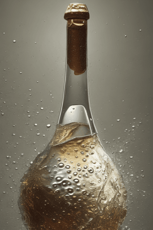 AI generated: Botella de champaña sujetadabpor manos inclinada sin corcho saliendo liquido espumoso blanco 16kHD h...
