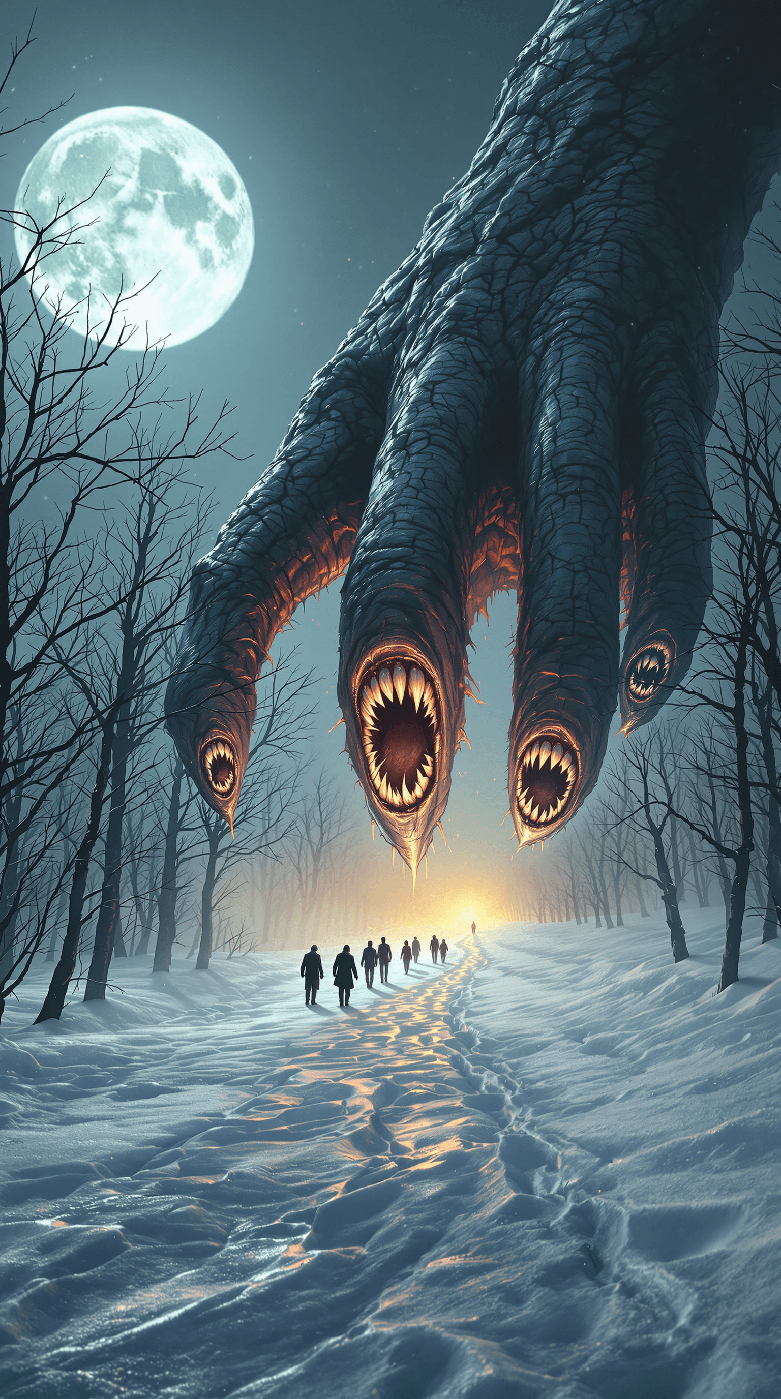 AI generated: (Hyper-realistic, Ultra-high resolution, Surreal horror in frozen lands:1.5) a haunting and cinemati...