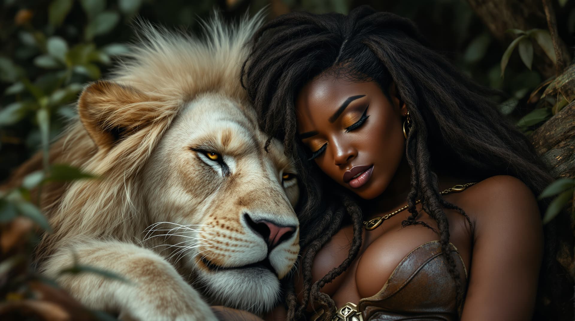 AI generated: img_1025. cdr Stunning image of a strong and beautiful black African warrioress with fierce brown ey...