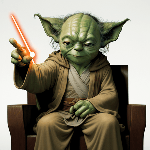 AI generated: Jedi Master YODA smiles, looking at you. Sitting on the couch, he points to the ad with his finger. ...