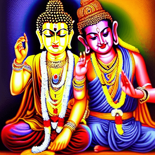 AI generated: Lord Buddha and lord Krishna combination, artwork. cinematic, hyper realism, high detail, 8k