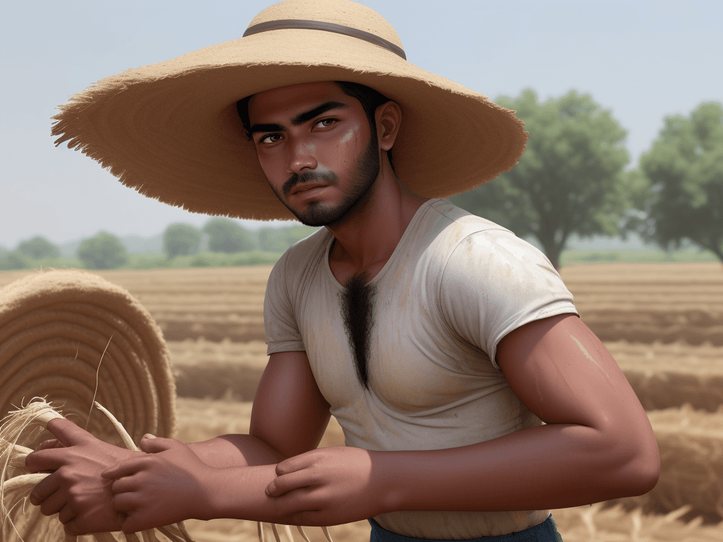 AI generated: Younger Ram working in the fields, sweating under the hot sun. ram is a man