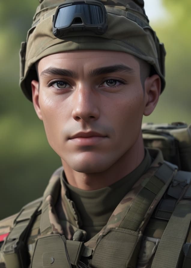 AI generated: A realistic full size image of a soldier with brave,8k quality, clear focus, natural lighting, depth...