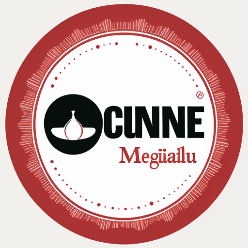 AI generated: a round logo of a cuisine company with a desirable meal 