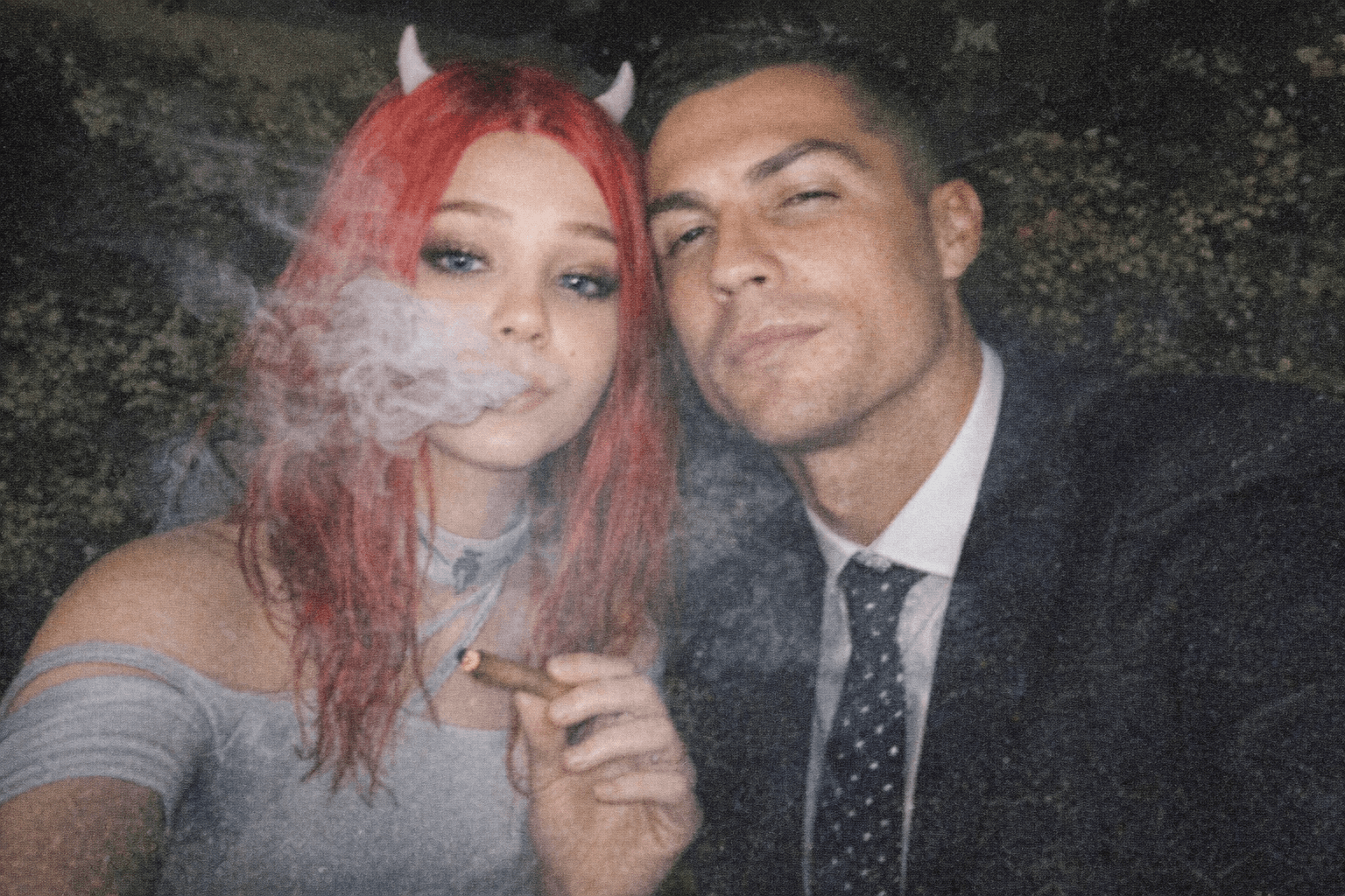 AI generated: A lo-fi selfie of my picture and cristiano ronaldo , no clear subject or specific composition-just a...