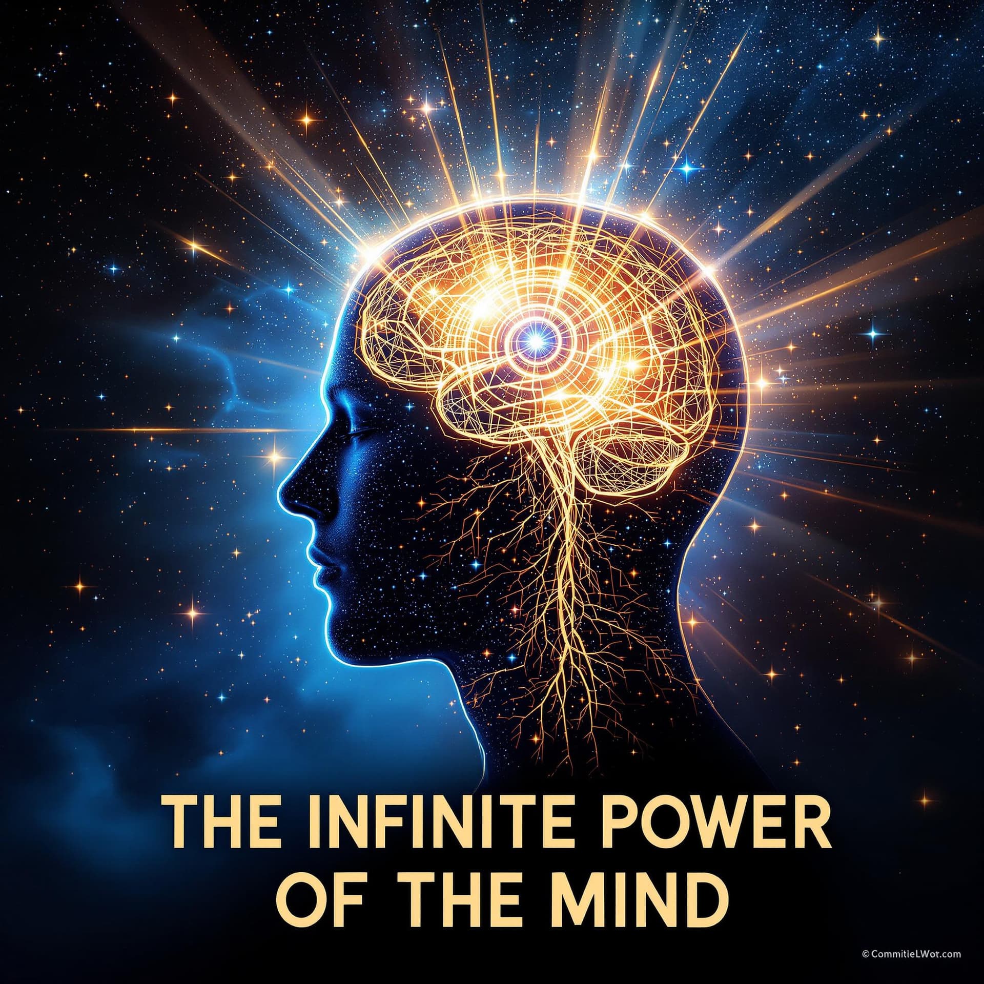 AI generated: A glowing human silhouette with an illuminated brain, surrounded by cosmic energy, stars, and galaxi...