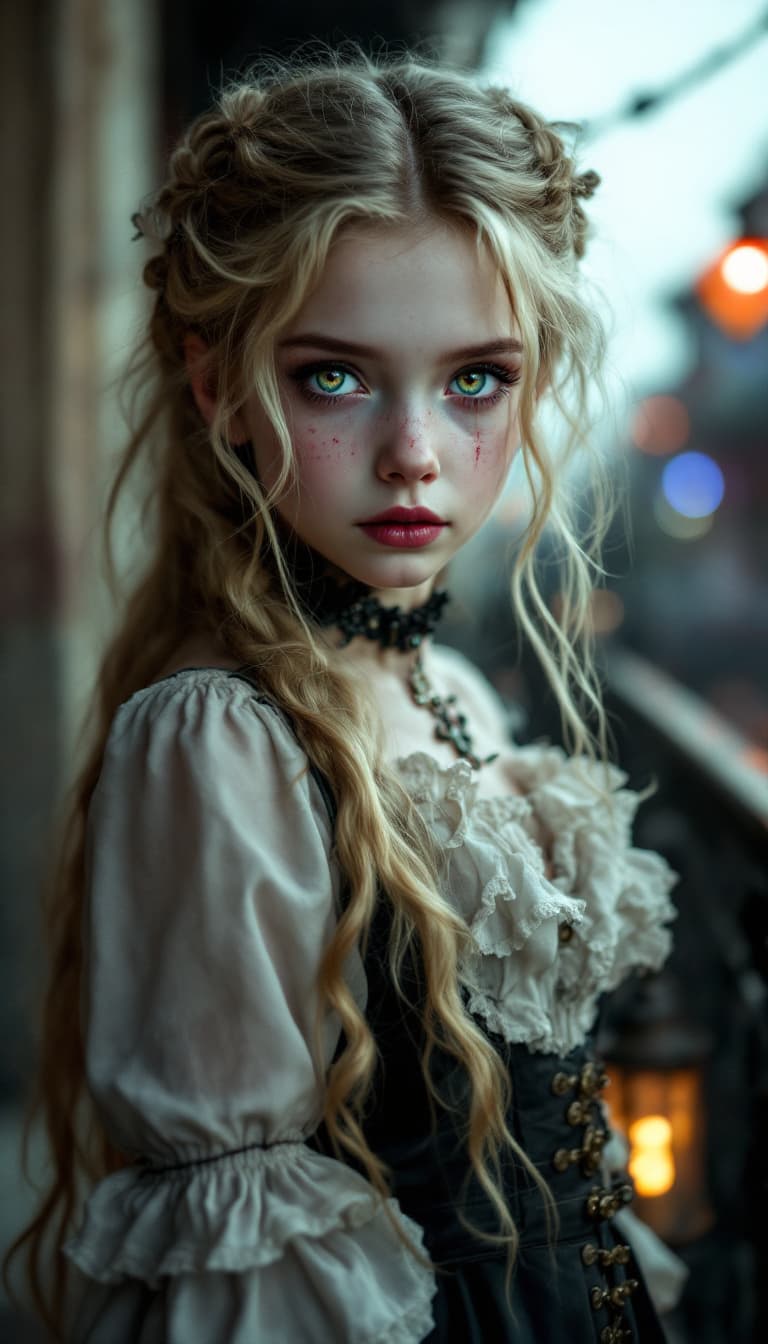AI generated: a professional photo of a eleven year old vampire girl, (futuristic),(masterpiece), (realistic), (pe...