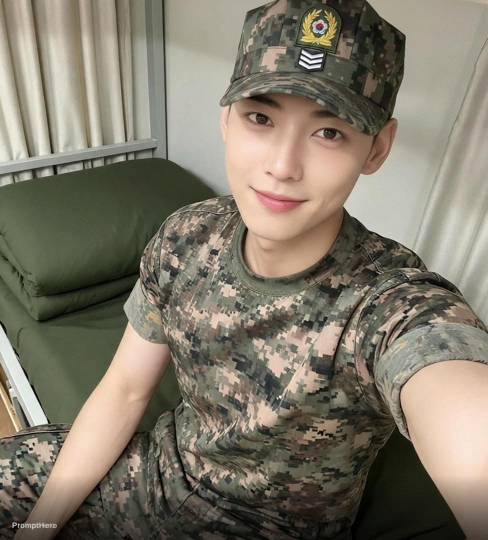 AI generated: Put this cap on his head a South Korean corporal cap on his head 