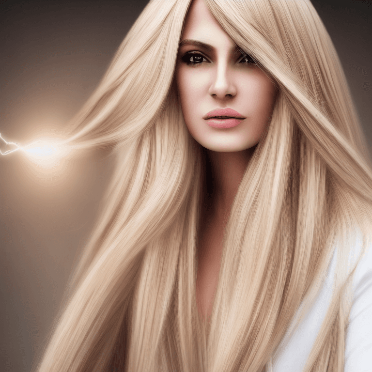 AI generated: professionnal fashion and glamour portrait of a gorgeous french woman with long blond hairs, white s...