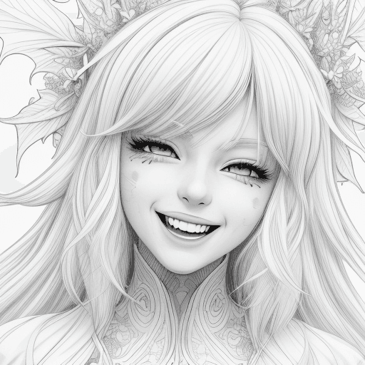 AI generated: coloring page Anime portrait clean line art, black pen line high detail, laughing close up, wild dyn...