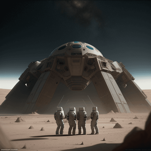 AI generated: Astronauts discovering a lost civilization on another planet . octane render, trending on artstation...