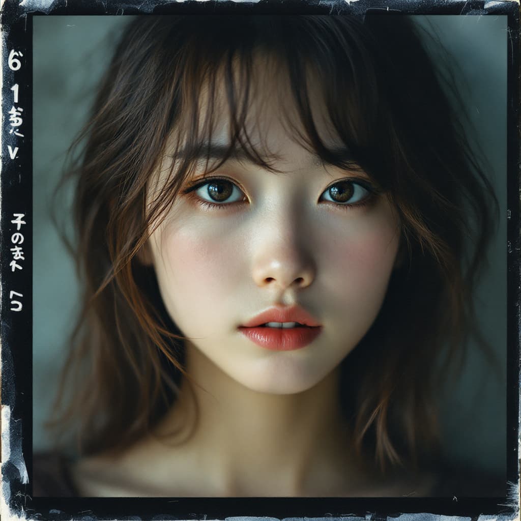 AI generated: Japanese girl, 18-21 years old, brown hair, high-quality photo portrait, gritty, shot on a Polaroid ...