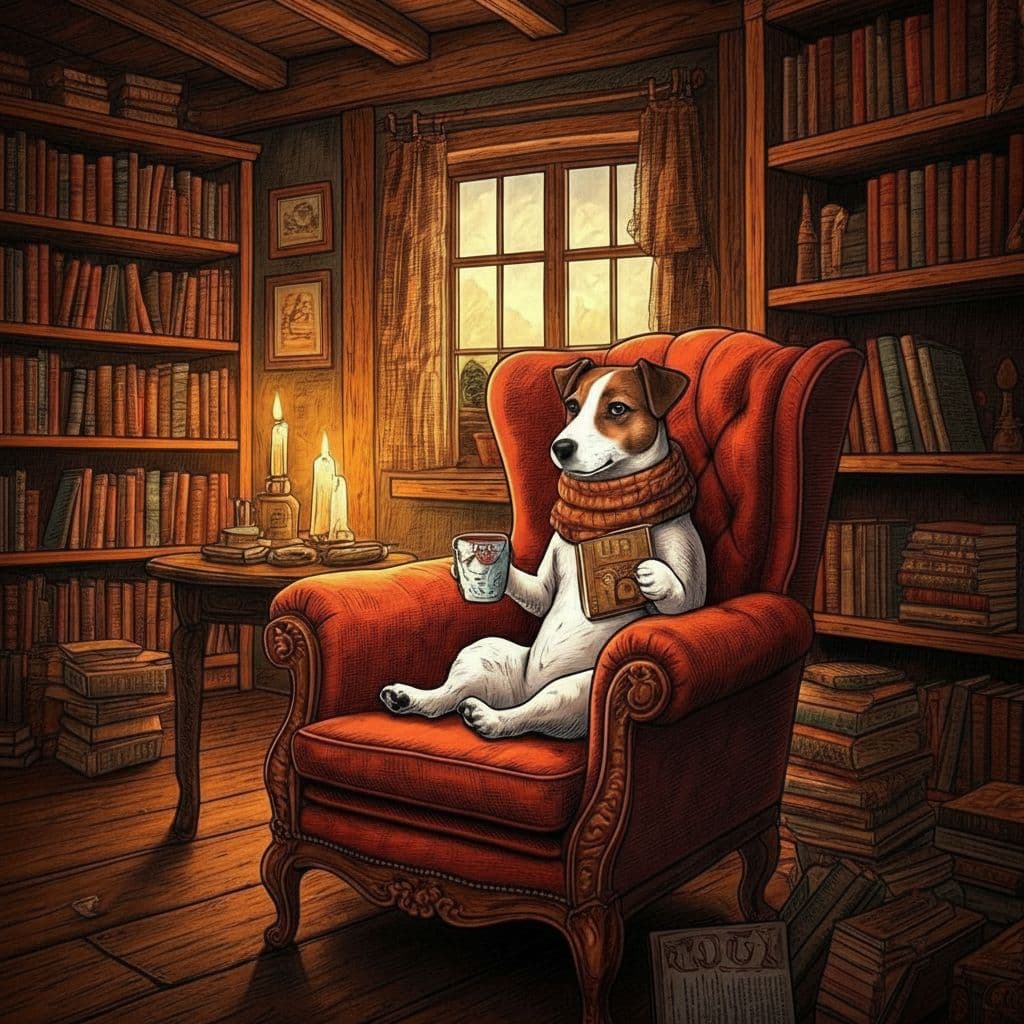 AI generated: Create a highly detailed, vintage-style photograph of a Jack Russell Terrier sitting like a human in...