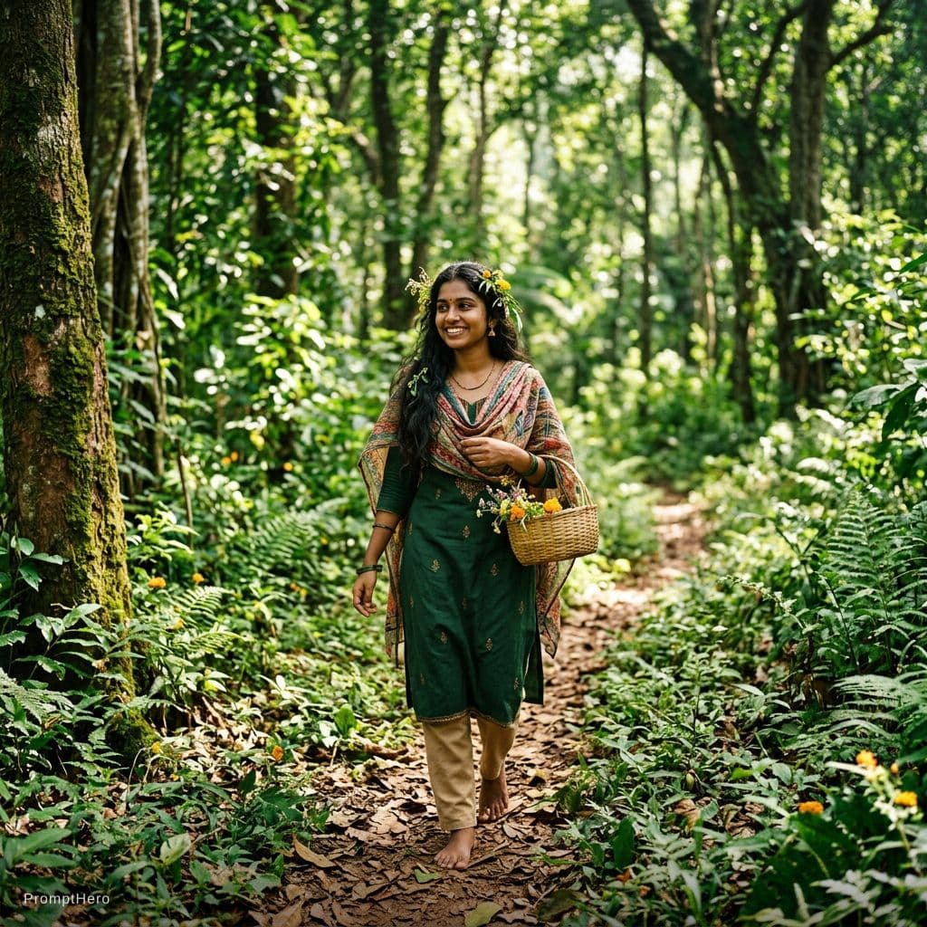 AI generated: a beautiful indian girl in forest
